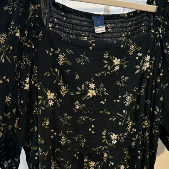 🇺🇸 3/$15 Old Navy - Puff-Sleeve Smocked Floral-Print Swing Blouse XL navy blue - Picture 6 of 6